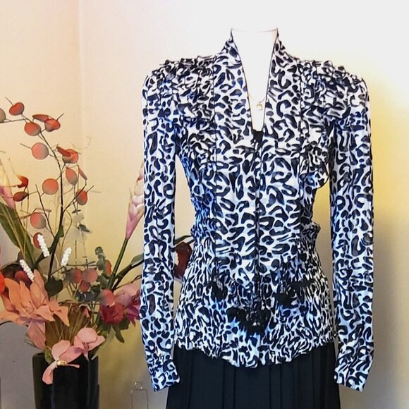 NWOT NESS High Quality V Neck Ruffle Blouse Shirt Elegant Office Work Tops M 8 - Picture 3 of 6
